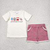 County Fair Red Plaid Beige Boys Shorts Sets