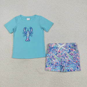 Crawfish Blue Boys Shorts Sets