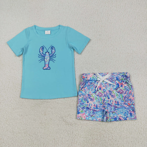 Crawfish Blue Boys Shorts Sets