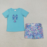 Crawfish Blue Boys Shorts Sets