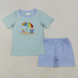 Beach Ball Sunshade Umbrella Stripe Boys Shorts Sets