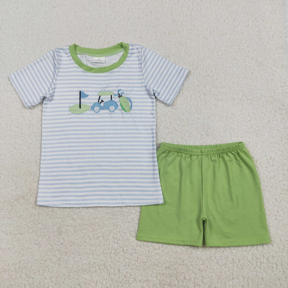 Golf Tour Van Blue Stripe Green Boys Shorts Sets