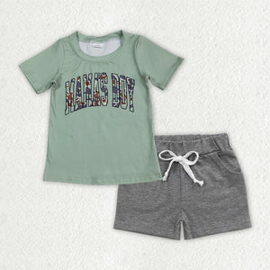 Mama's Boy Camo Green Gray Boys Shorts Sets