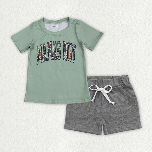 Mama's Boy Camo Green Gray Boys Shorts Sets