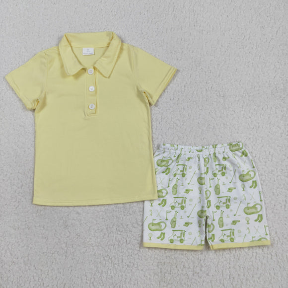 Solid Yellow Golf Boys Shorts Sets