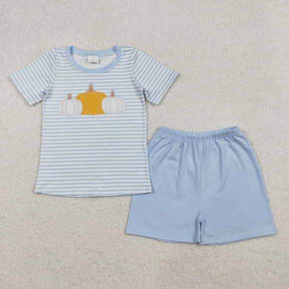 Pumpkin Blue Stripe Boys Shorts Sets