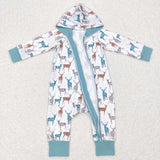 Deer Blue White Hoodie Boys Fall Romper