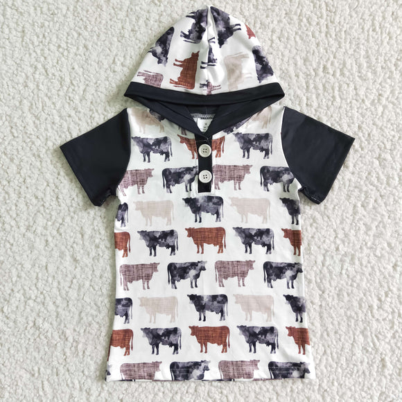 Promotional Cows Black White Hoodie Boys Short Sleeve Top