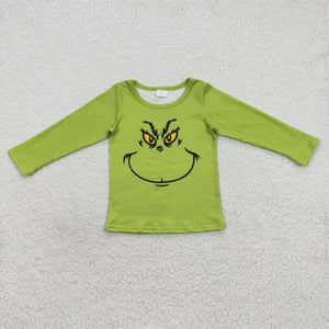 Cartoon Smile Green Boys Christmas Top