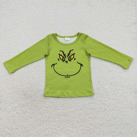 Cartoon Smile Green Boys Christmas Top