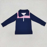 Pink Plaid Navy Polo Boys Long Sleeve Top