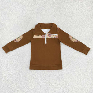 Promotional Highland Cow Cactus Polo Brown Boys Long Sleeve Top