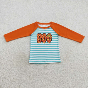 Boo Blue Stripe Orange Boys Halloween Top