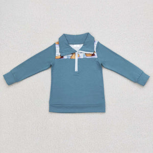 Duck Plaid Blue Polo Boys Long Sleeve Top