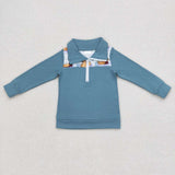 Duck Plaid Blue Polo Boys Long Sleeve Top