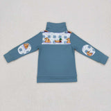 Duck Plaid Blue Polo Boys Long Sleeve Top