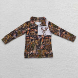 Elk Deer Leaves Camo Polo Boys Long Sleeve Top