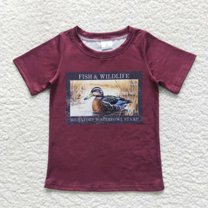 Duck Stamp Wine Red Boys Short Sleeve Top