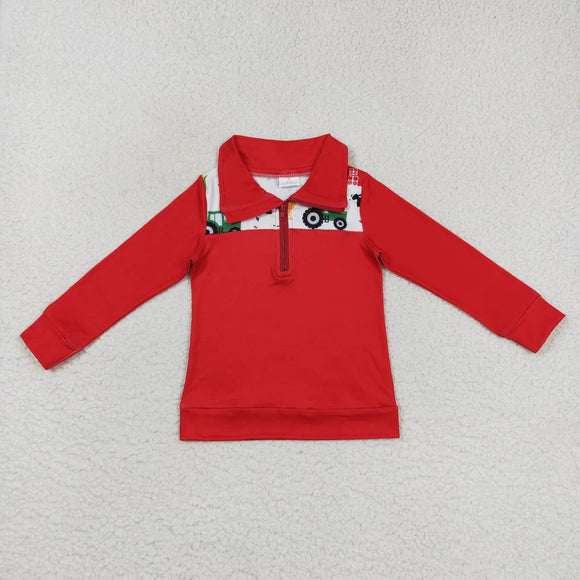 Farm Animals Corn Red White Polo Boys Long Sleeve Top