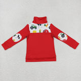 Farm Animals Corn Red White Polo Boys Long Sleeve Top