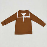 Aztec Highland Cow Brown Polo Boys Long Sleeve Top