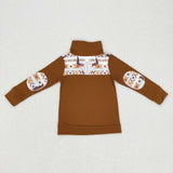 Aztec Highland Cow Brown Polo Boys Long Sleeve Top