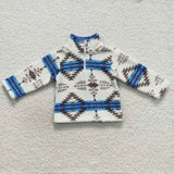 Aztec Blue White Kids Pullover Plush Coat