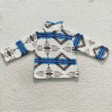 Aztec Blue White Kids Pullover Plush Coat