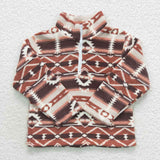 Aztec Orange Brown Kids Pullover Plush Coat