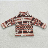 Aztec Orange Brown Kids Pullover Plush Coat