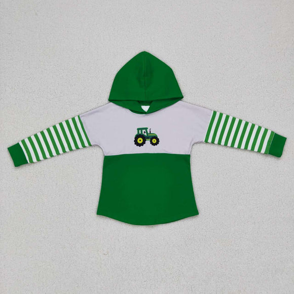 Tractor Green White Stripe Boys Hoodie Top