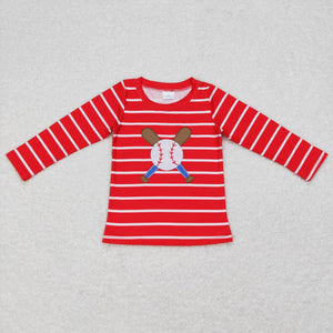 Baseball Red Stripe Boys Long Sleeve Top