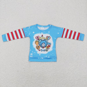 Cartoon Cats Red Stripe Blue Boys Long Sleeve Top