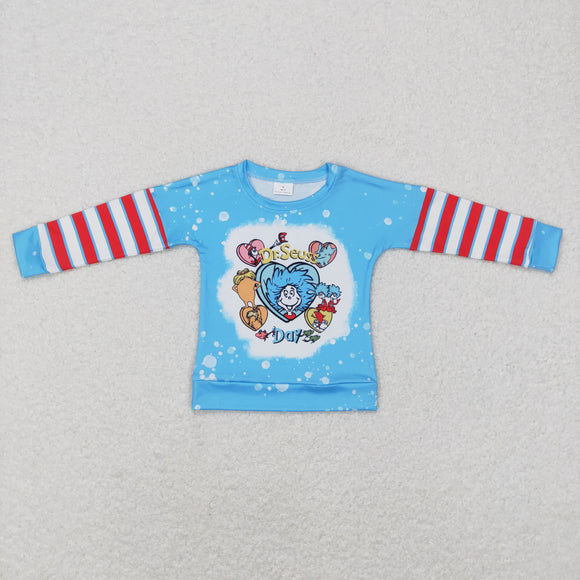 Cartoon Cats Red Stripe Blue Boys Long Sleeve Top