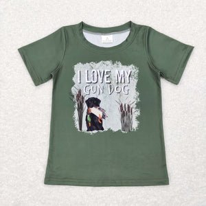 I Love My Gun Dog Green Boys Short Sleeve Top