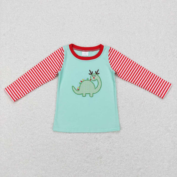 Dinosaur Red Stripe Green Boys Christmas Top