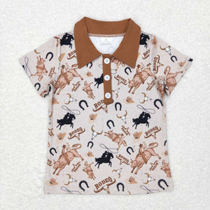 Rodeo Highland Cow Brown Boys Short Sleeve Top