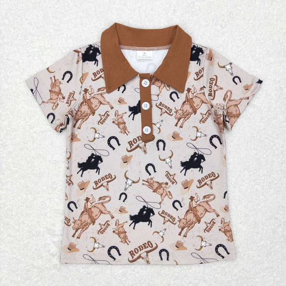 Rodeo Highland Cow Brown Boys Short Sleeve Top