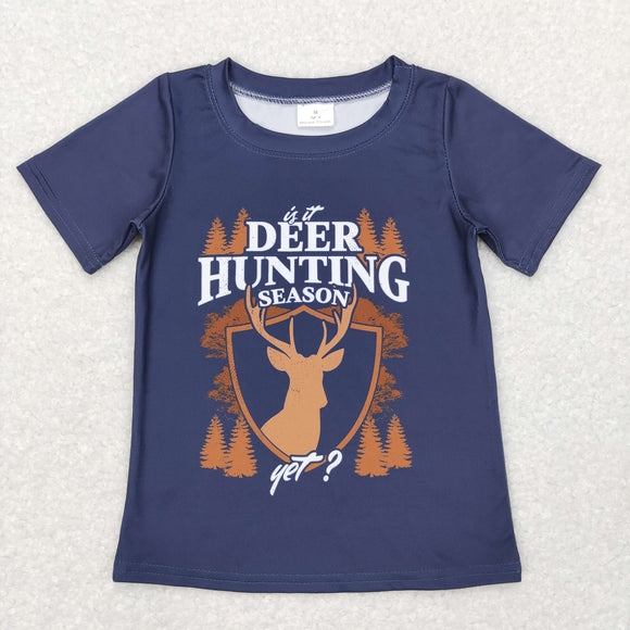 Deer Hunting Season Navy Boys Short Sleeve Top