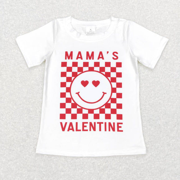 Smile Plaid Mama's Valentine White Boys Valentines Top