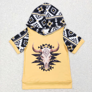 Promotional Highland Cow Aztec Yellow Hoodie Boys Short Sleeve Top