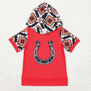 Promotional Rodeo Aztec Red Hoodie Boys Short Sleeve Top