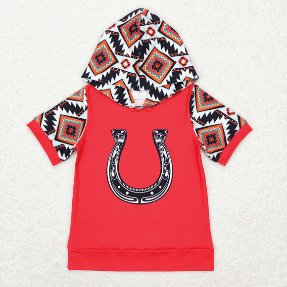 Rodeo Aztec Red Hoodie Boys Short Sleeve Top