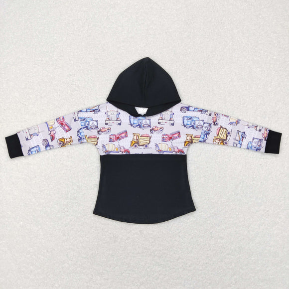 Construction Truck Black Boys Hoodie Top