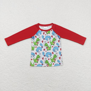 Dinosaur Heart Red Gray Boys Valentines Top