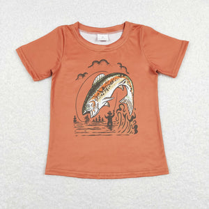 Fishing Orange Boys Short Sleeve Top