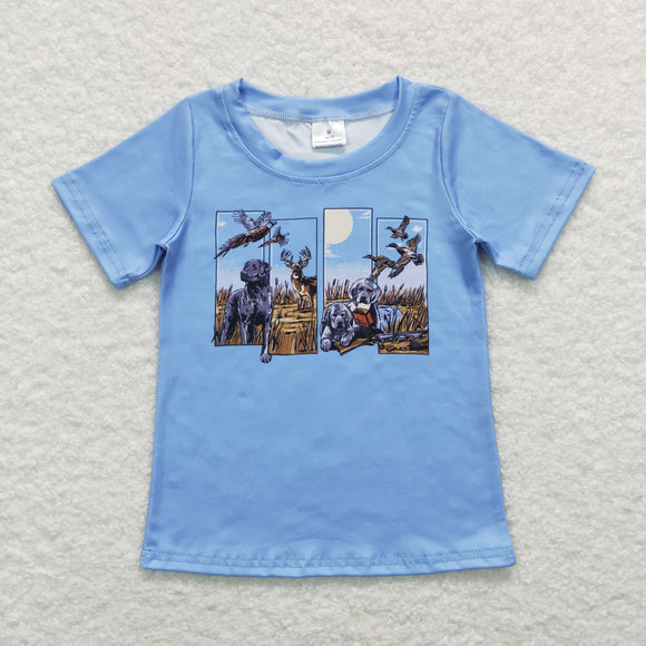 Dog Duck Deer Blue Boys Short Sleeve Top