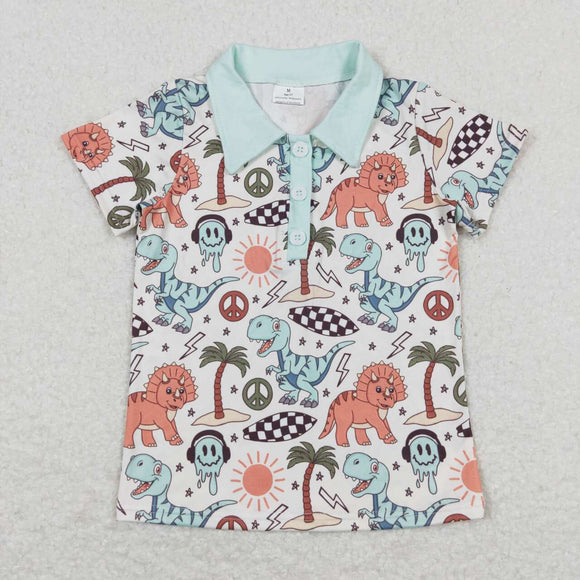 Dinosaur Smile Beige Boys Short Sleeve Top