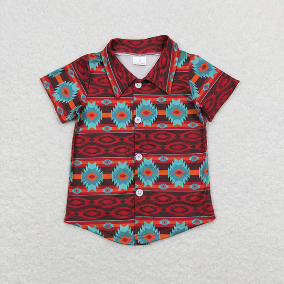 Aztec Orange Red Boys Short Sleeve Top