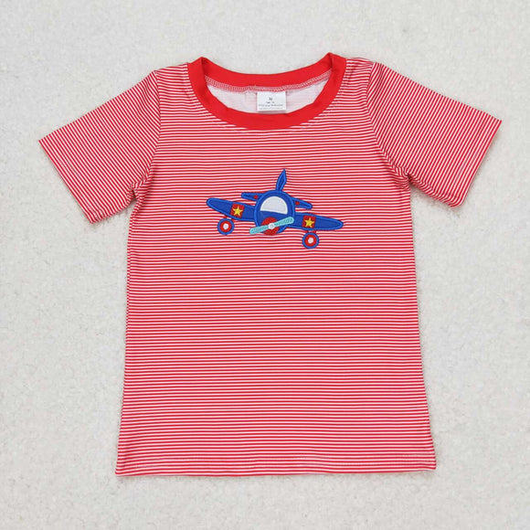 Plane Red Stripe Boys Short Sleeve Top